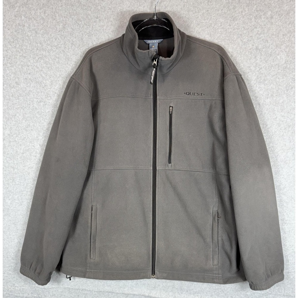 Quest Fleece Jacket Mens Large Gray Full Zip Outdoor Lightweight Warm Pockets